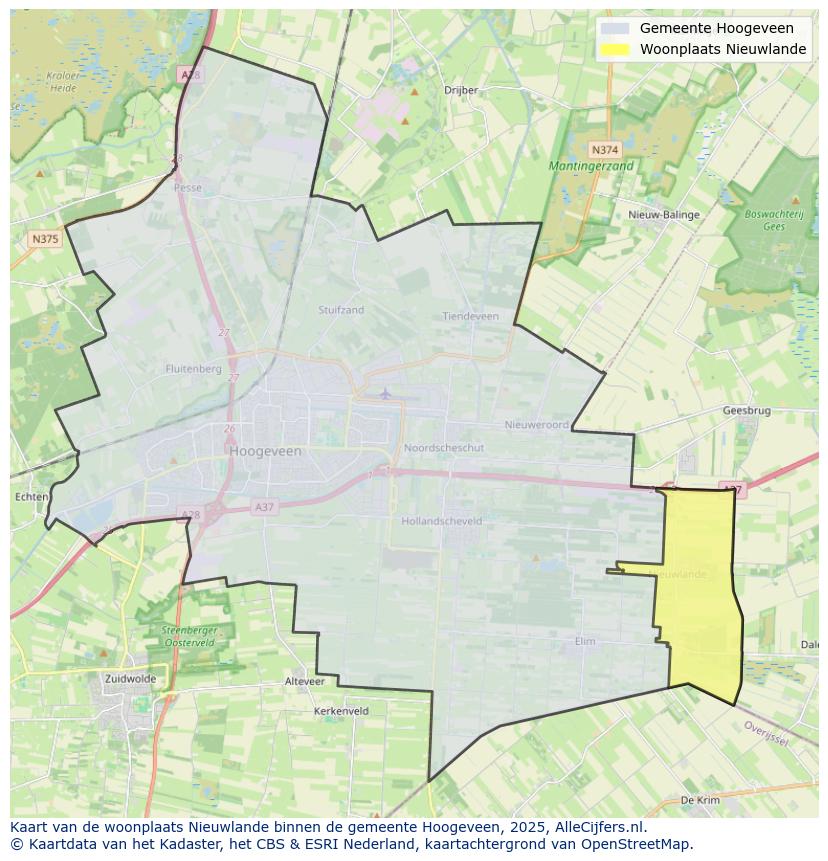 Afbeelding van de woonplaats Nieuwlande op de kaart.