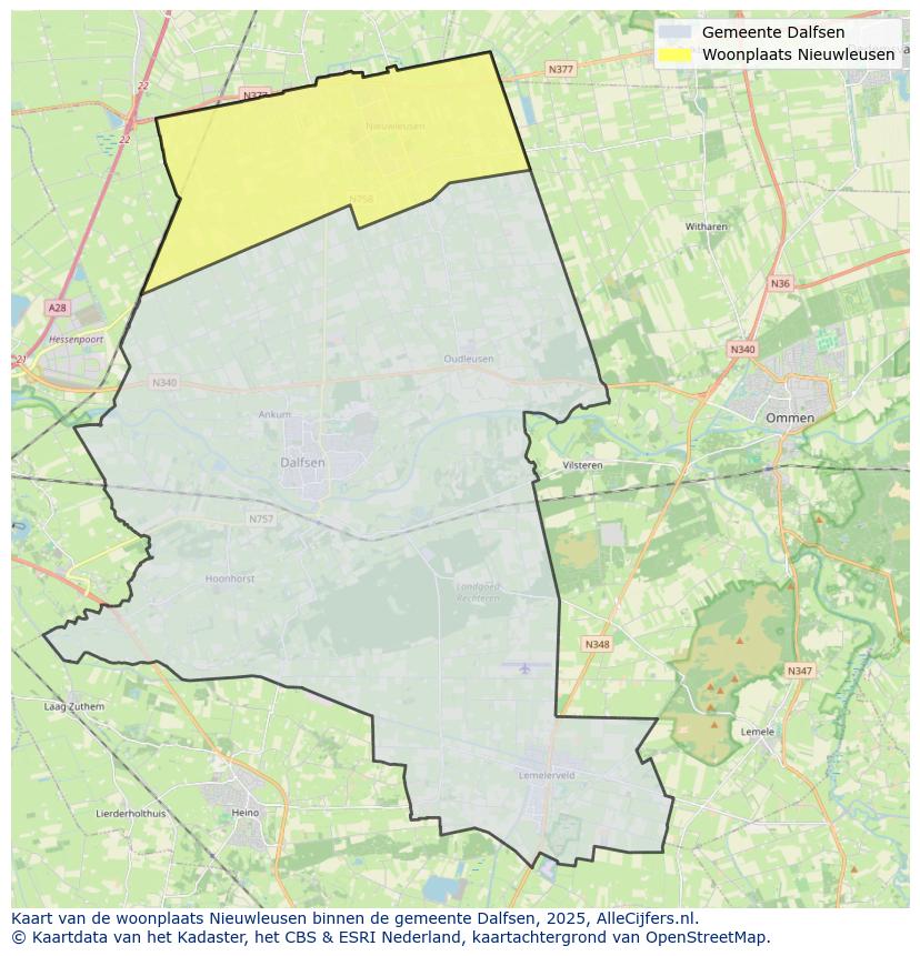 Afbeelding van de woonplaats Nieuwleusen op de kaart.
