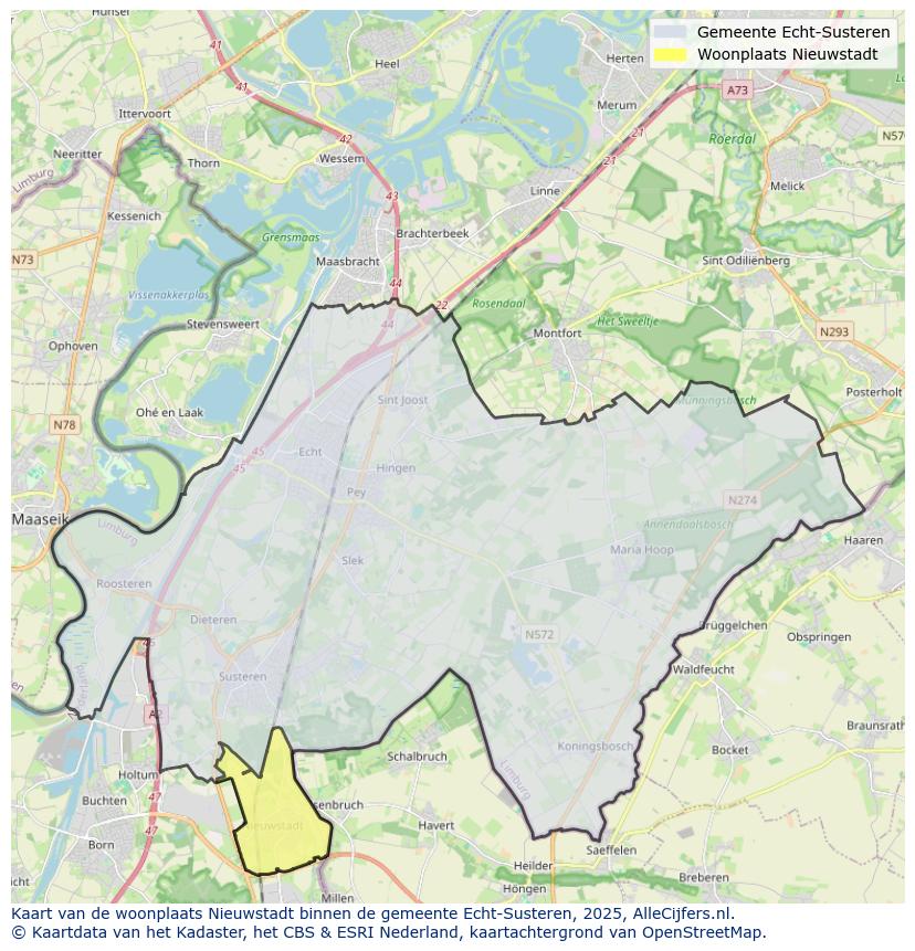 Afbeelding van de woonplaats Nieuwstadt op de kaart.
