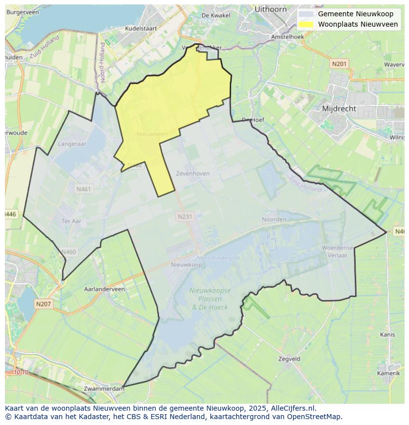 Afbeelding van de woonplaats Nieuwveen op de kaart.