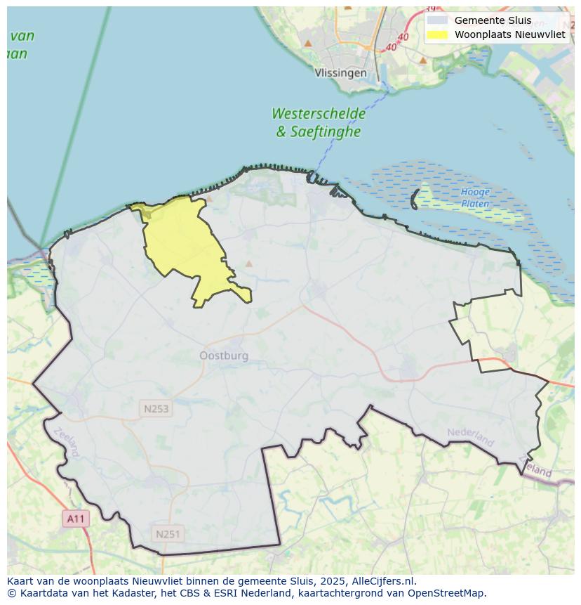 Afbeelding van de woonplaats Nieuwvliet op de kaart.