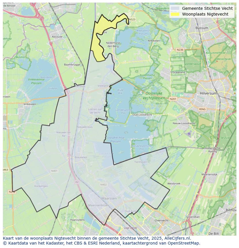 Afbeelding van de woonplaats Nigtevecht op de kaart.