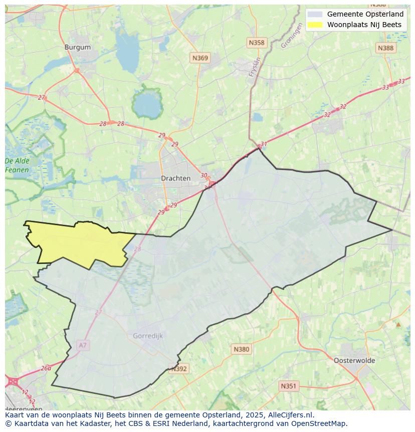 Afbeelding van de woonplaats Nij Beets op de kaart.