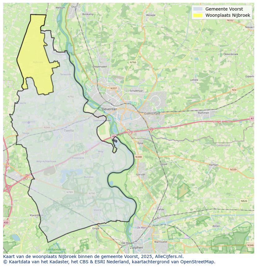 Afbeelding van de woonplaats Nijbroek op de kaart.