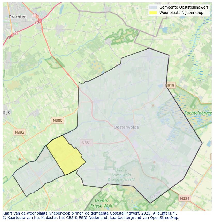 Afbeelding van de woonplaats Nijeberkoop op de kaart.