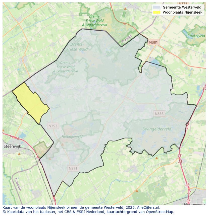 Afbeelding van de woonplaats Nijensleek op de kaart.