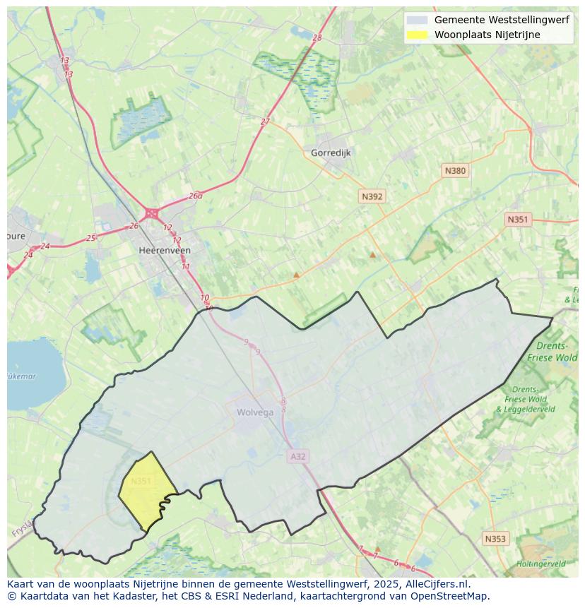 Afbeelding van de woonplaats Nijetrijne op de kaart.