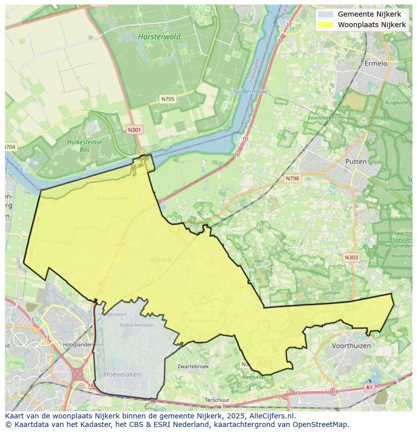Afbeelding van de woonplaats Nijkerk op de kaart.