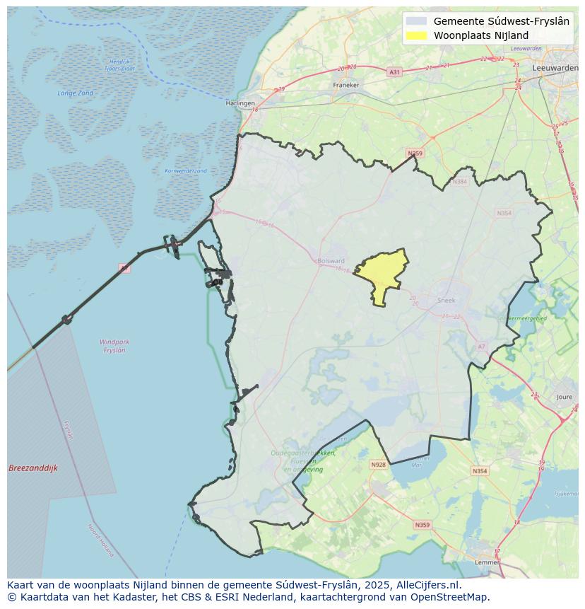 Afbeelding van de woonplaats Nijland op de kaart.