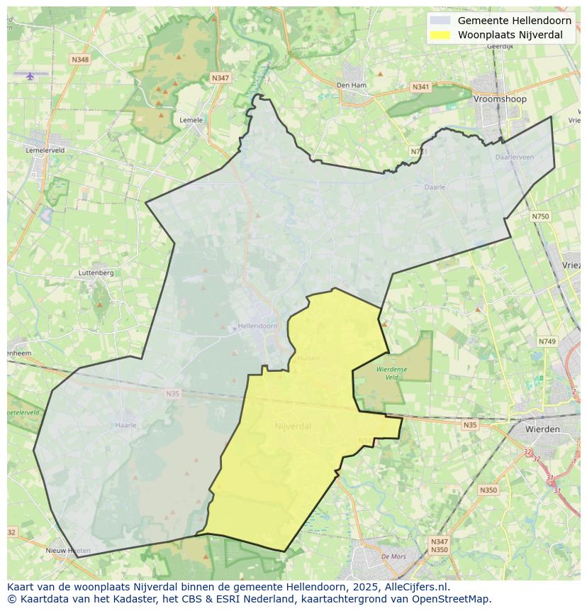 Afbeelding van de woonplaats Nijverdal op de kaart.