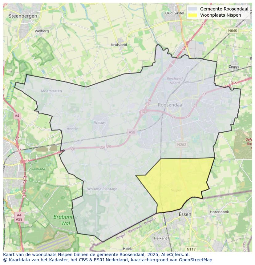 Afbeelding van de woonplaats Nispen op de kaart.