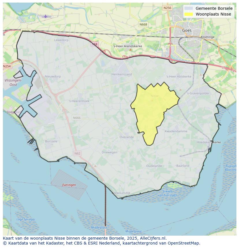 Afbeelding van de woonplaats Nisse op de kaart.