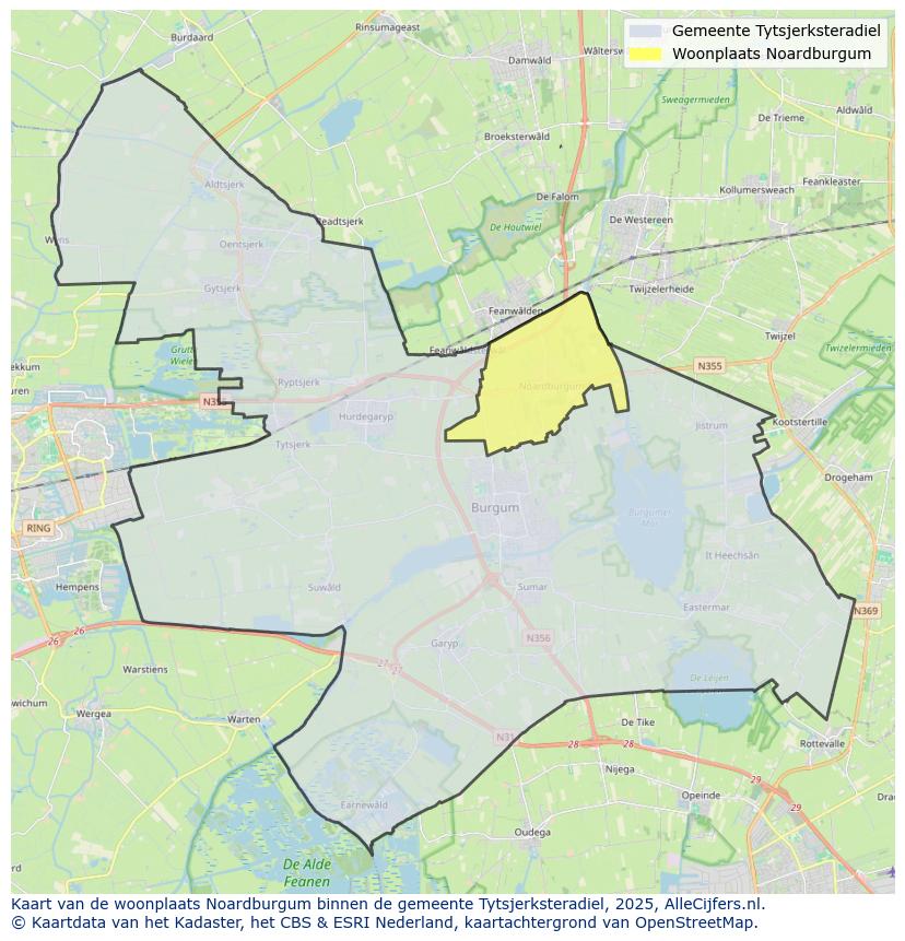 Afbeelding van de woonplaats Noardburgum op de kaart.