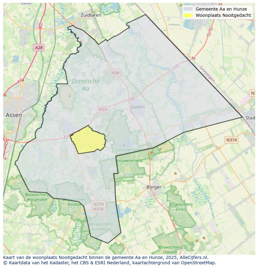 Afbeelding van de woonplaats Nooitgedacht op de kaart.