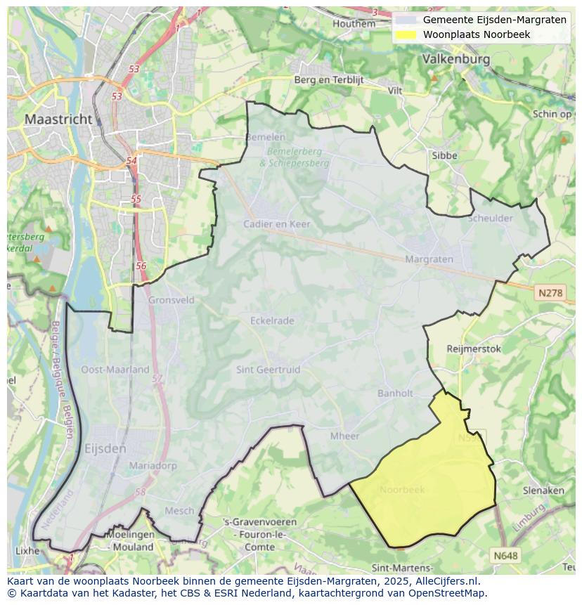 Afbeelding van de woonplaats Noorbeek op de kaart.