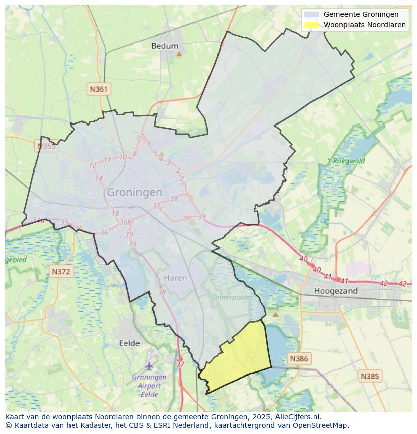 Afbeelding van de woonplaats Noordlaren op de kaart.