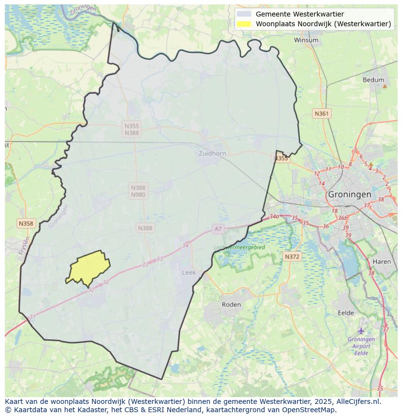 Afbeelding van de woonplaats Noordwijk op de kaart.