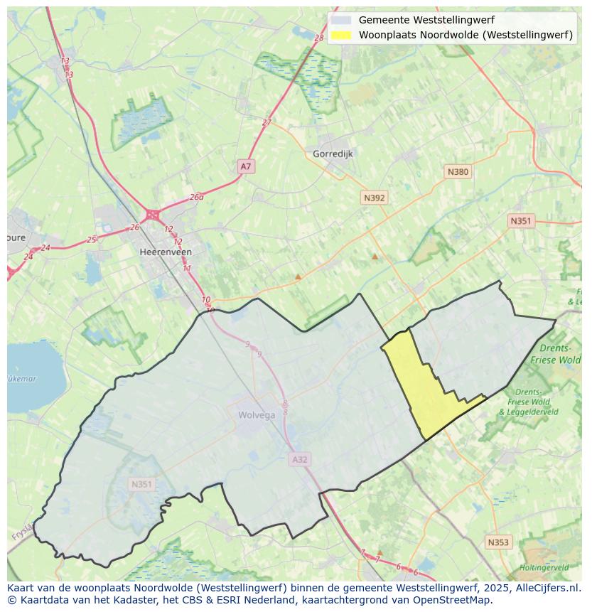 Afbeelding van de woonplaats Noordwolde op de kaart.