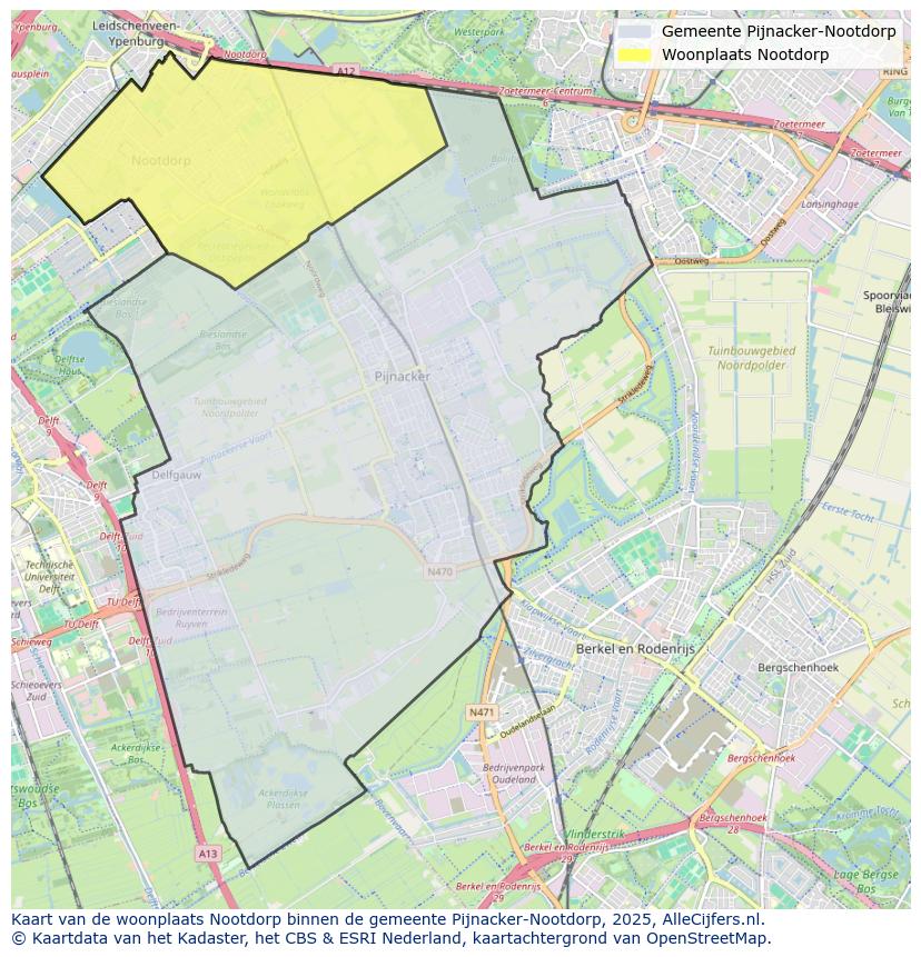 Afbeelding van de woonplaats Nootdorp op de kaart.