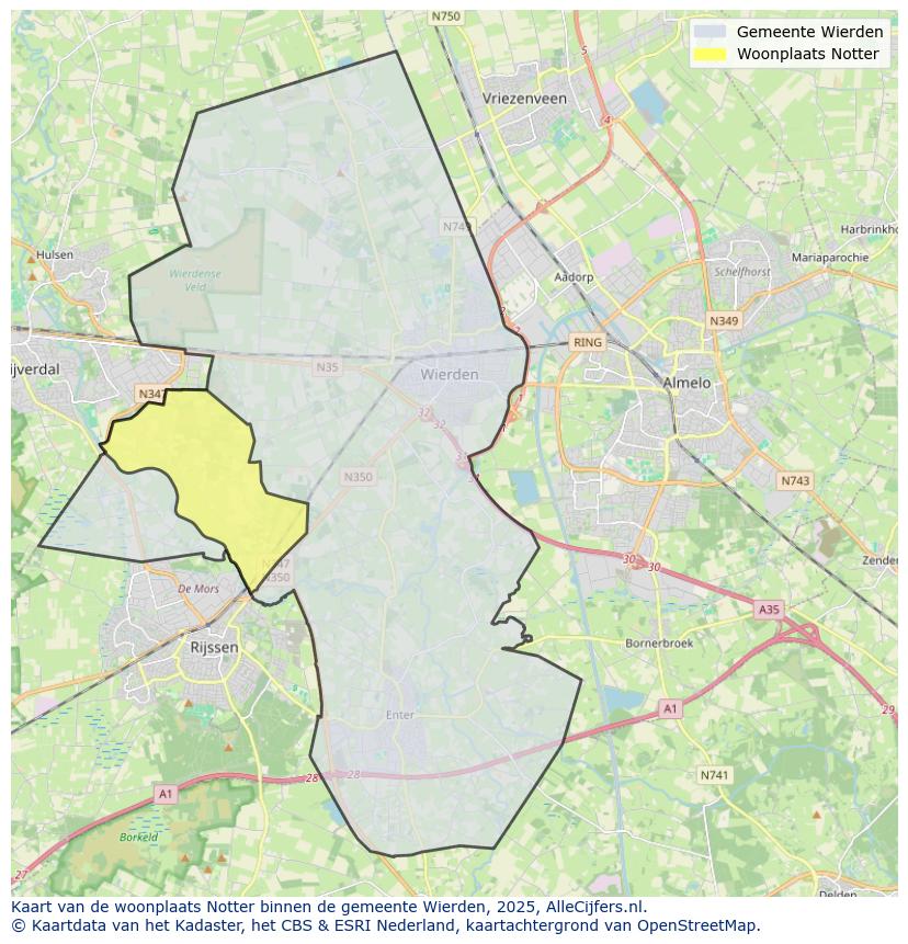 Afbeelding van de woonplaats Notter op de kaart.