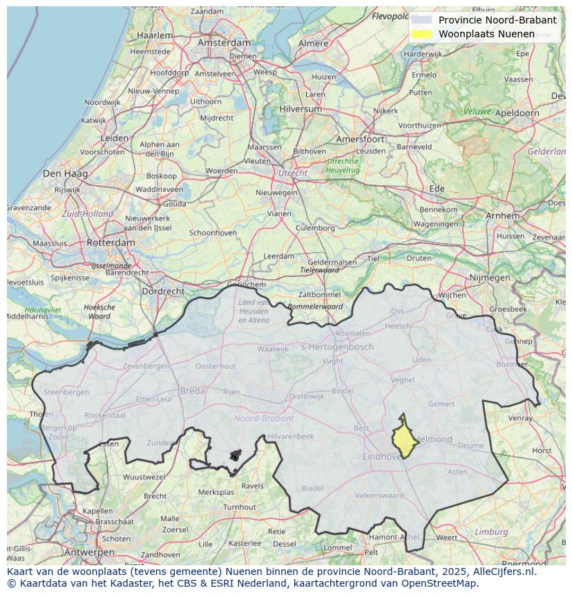 Afbeelding van de woonplaats Nuenen op de kaart.