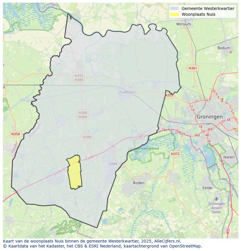 Afbeelding van de woonplaats Nuis op de kaart.