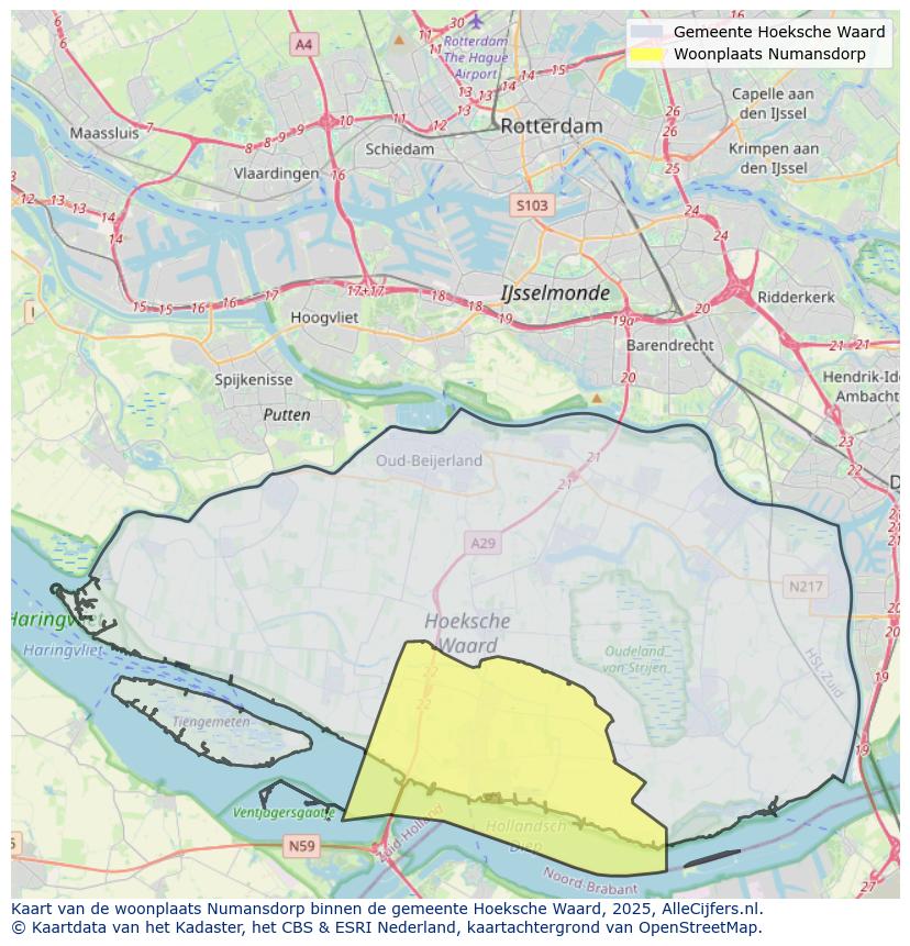 Afbeelding van de woonplaats Numansdorp op de kaart.