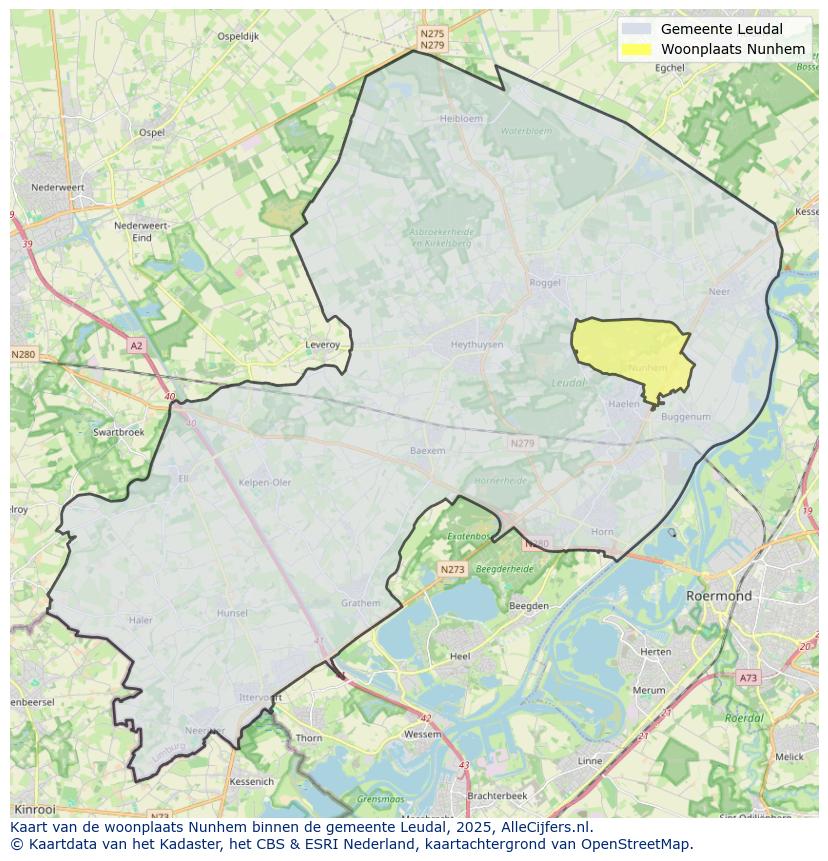 Afbeelding van de woonplaats Nunhem op de kaart.
