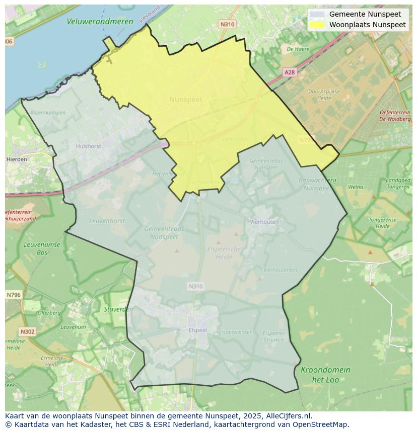Afbeelding van de woonplaats Nunspeet op de kaart.