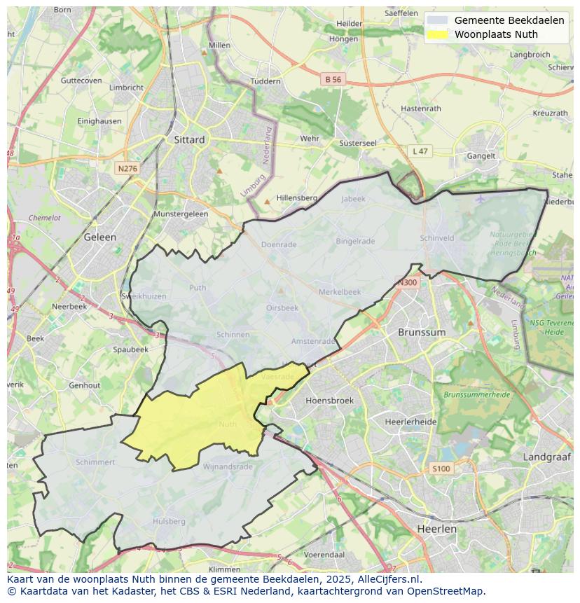 Afbeelding van de woonplaats Nuth op de kaart.