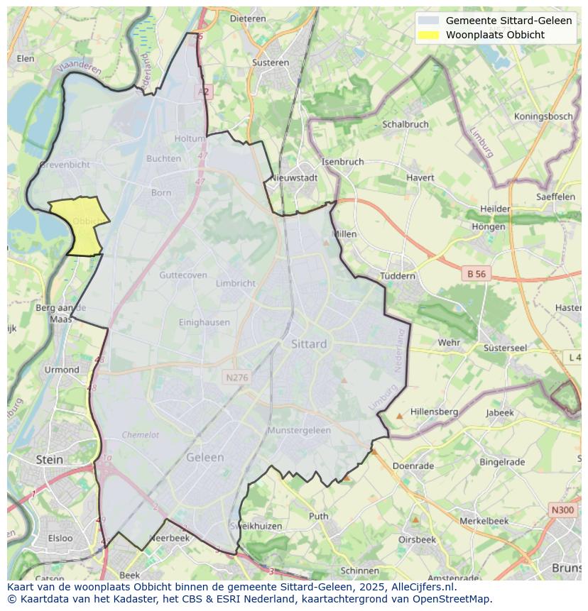 Afbeelding van de woonplaats Obbicht op de kaart.