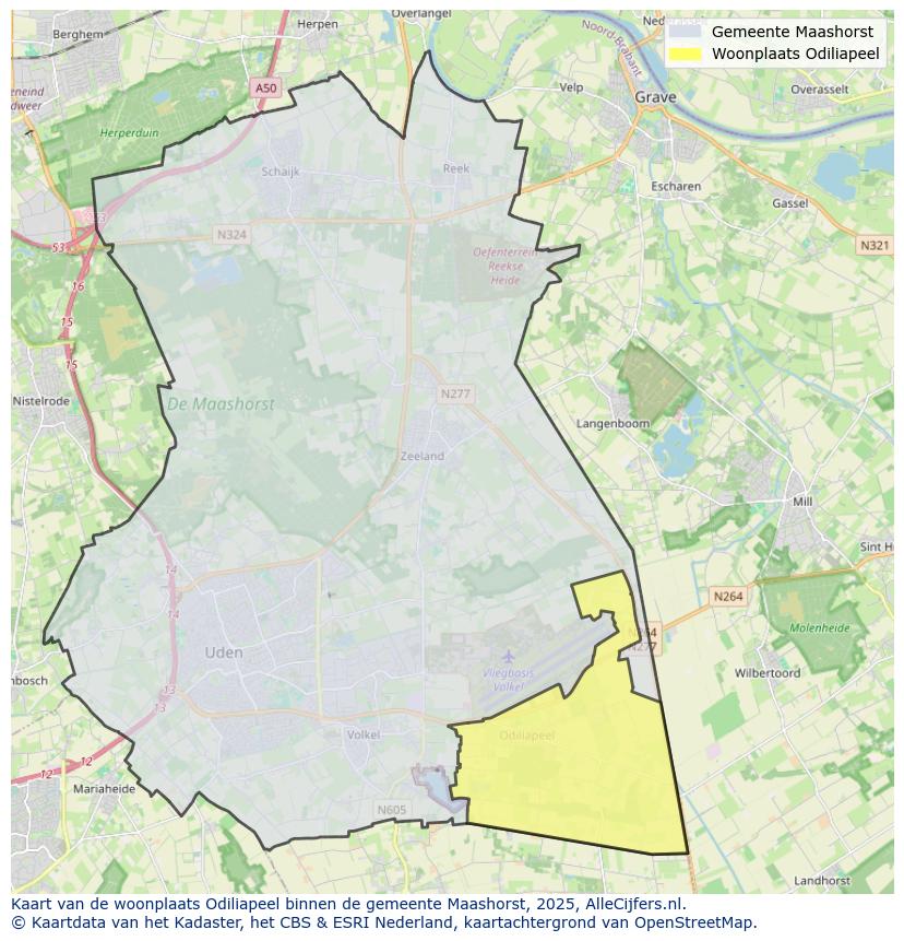 Afbeelding van de woonplaats Odiliapeel op de kaart.