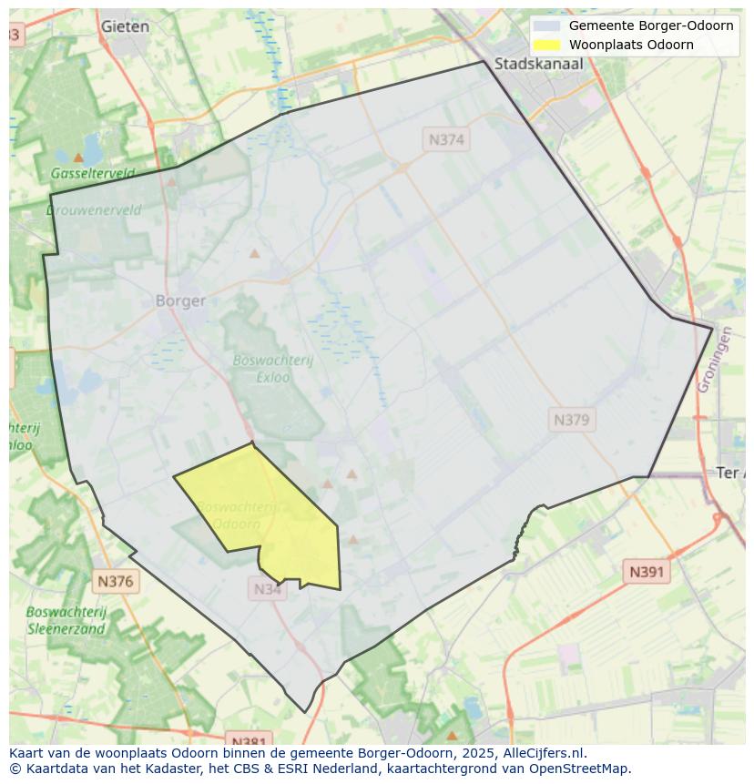 Afbeelding van de woonplaats Odoorn op de kaart.