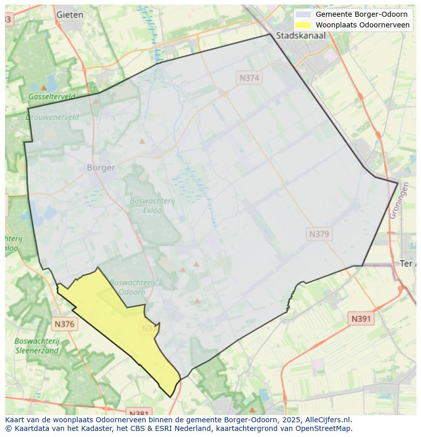 Afbeelding van de woonplaats Odoornerveen op de kaart.