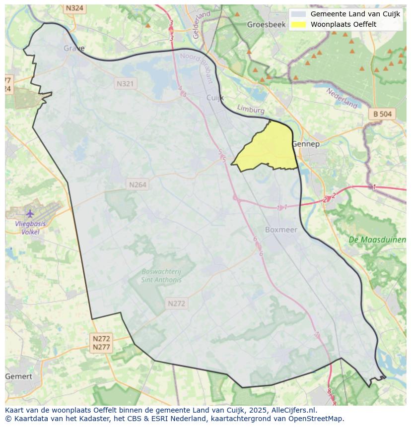 Afbeelding van de woonplaats Oeffelt op de kaart.