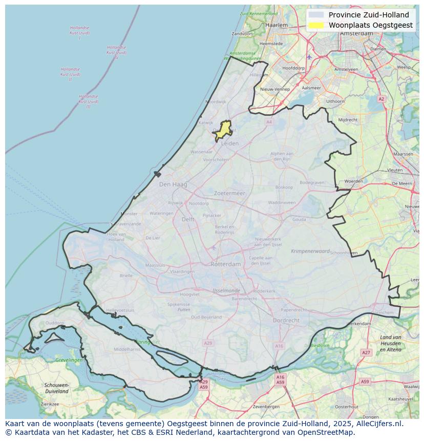 Afbeelding van de woonplaats Oegstgeest op de kaart.