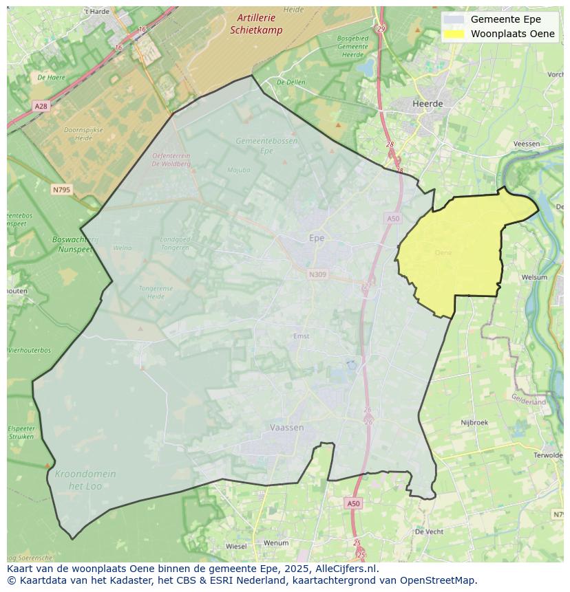 Afbeelding van de woonplaats Oene op de kaart.