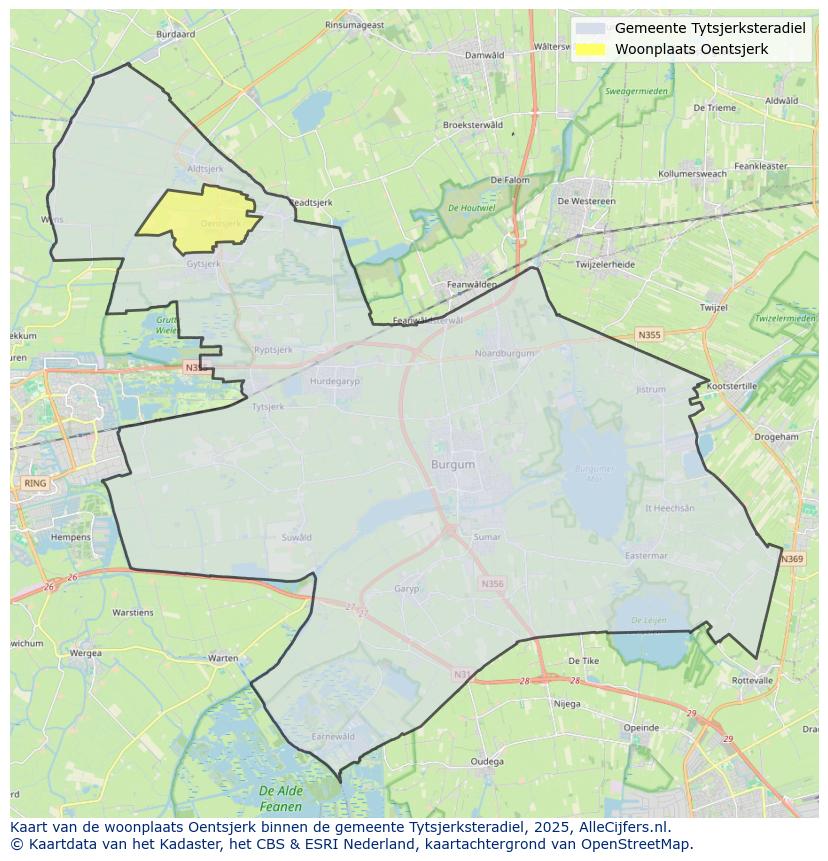 Afbeelding van de woonplaats Oentsjerk op de kaart.