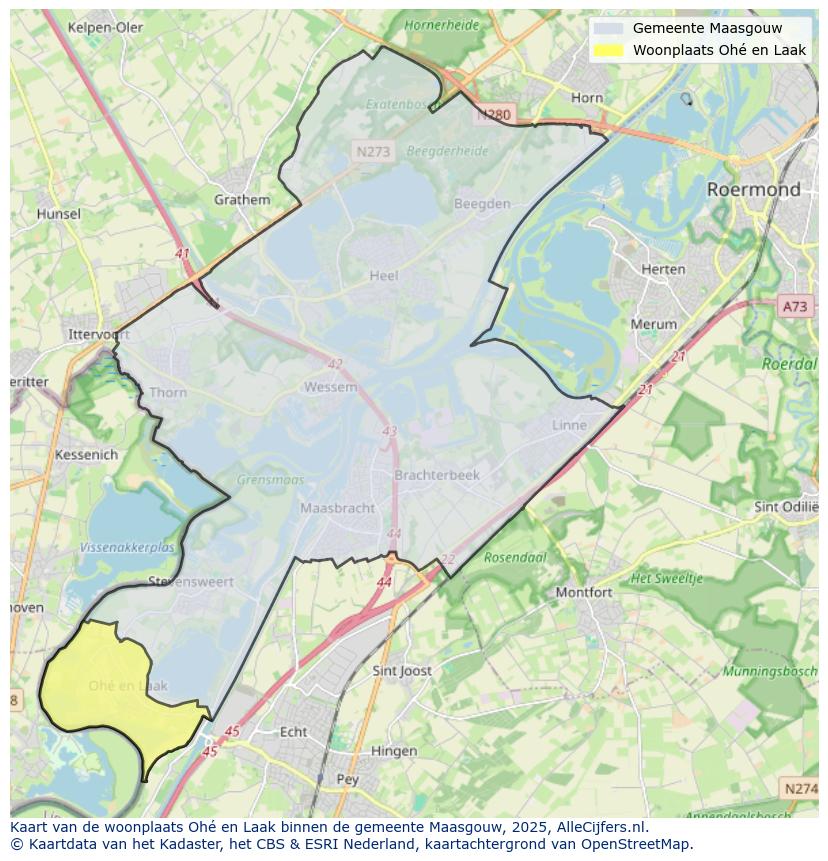 Afbeelding van de woonplaats Ohé en Laak op de kaart.