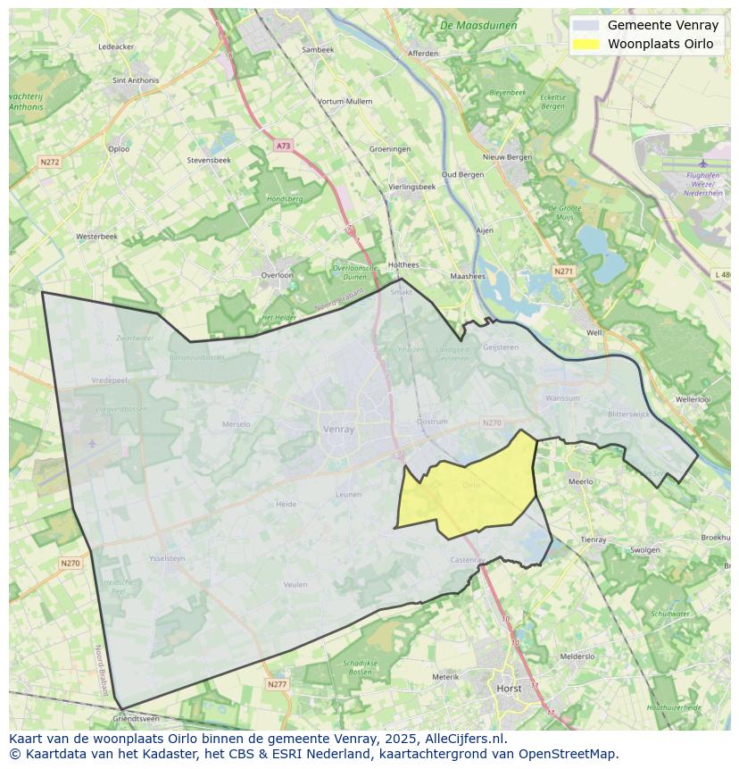 Afbeelding van de woonplaats Oirlo op de kaart.