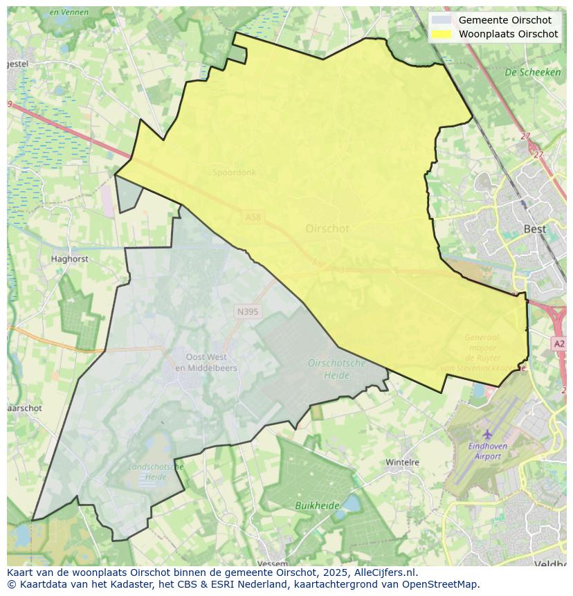 Afbeelding van de woonplaats Oirschot op de kaart.