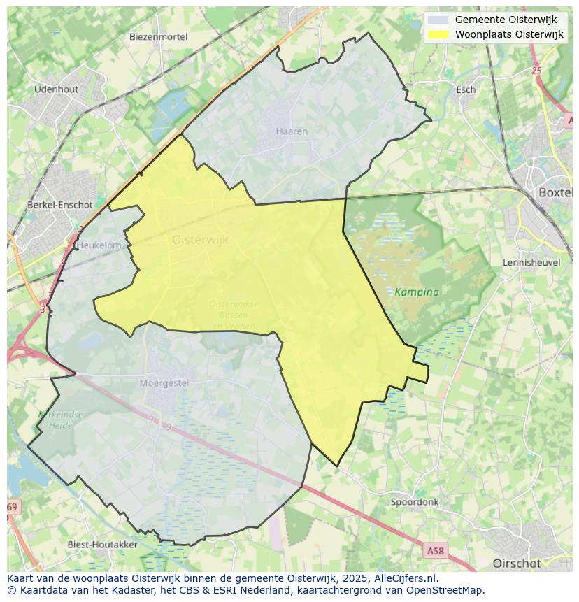 Afbeelding van de woonplaats Oisterwijk op de kaart.