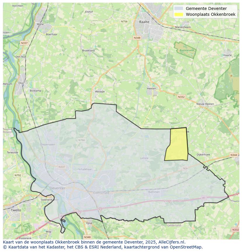Afbeelding van de woonplaats Okkenbroek op de kaart.