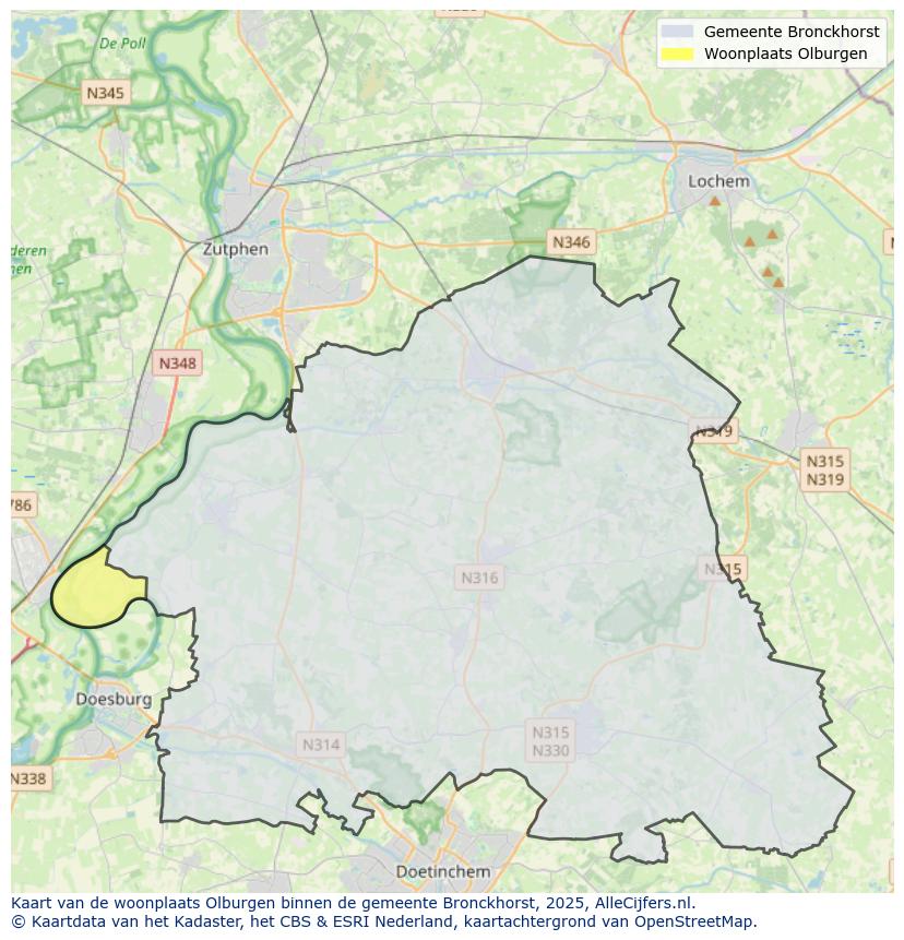 Afbeelding van de woonplaats Olburgen op de kaart.
