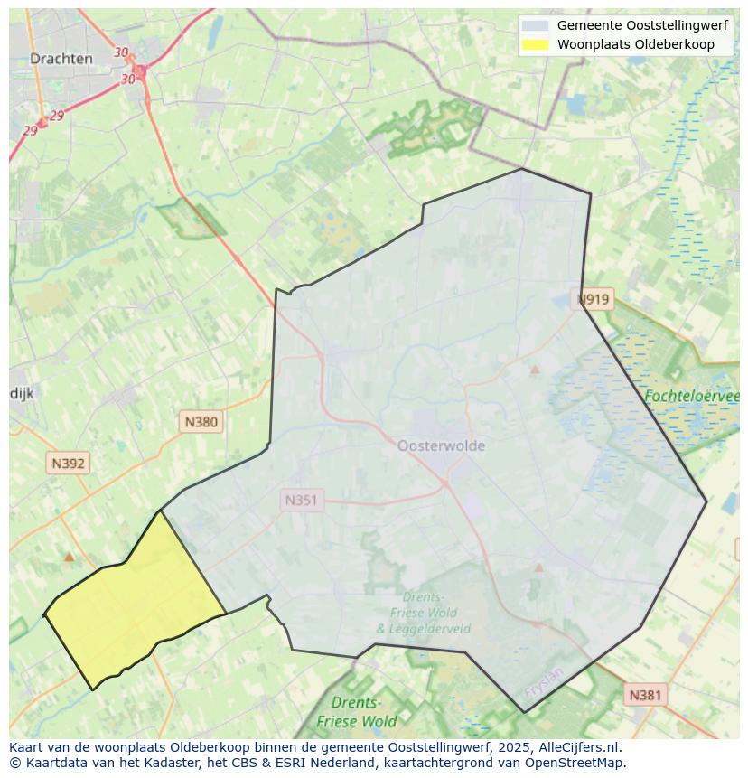 Afbeelding van de woonplaats Oldeberkoop op de kaart.