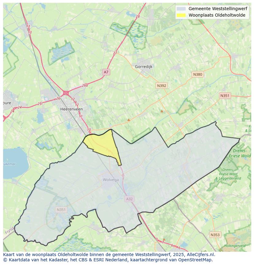 Afbeelding van de woonplaats Oldeholtwolde op de kaart.