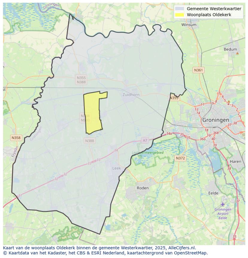 Afbeelding van de woonplaats Oldekerk op de kaart.