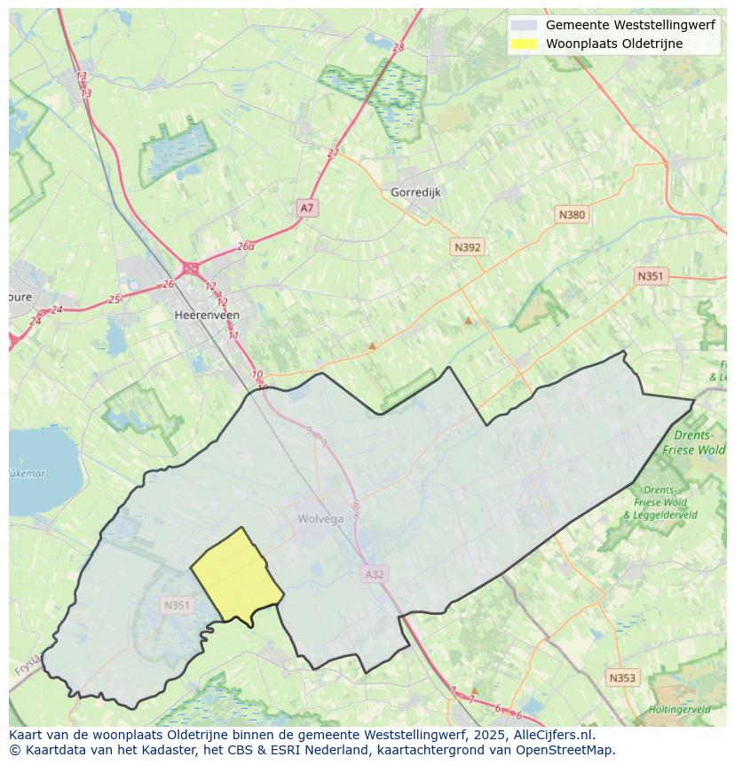 Afbeelding van de woonplaats Oldetrijne op de kaart.