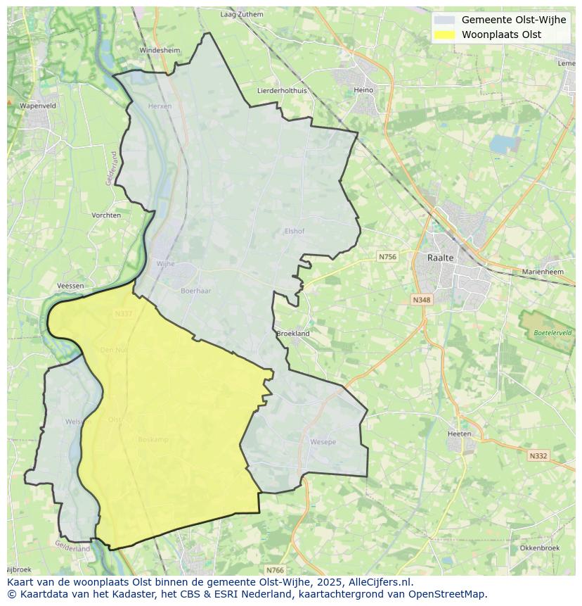 Afbeelding van de woonplaats Olst op de kaart.