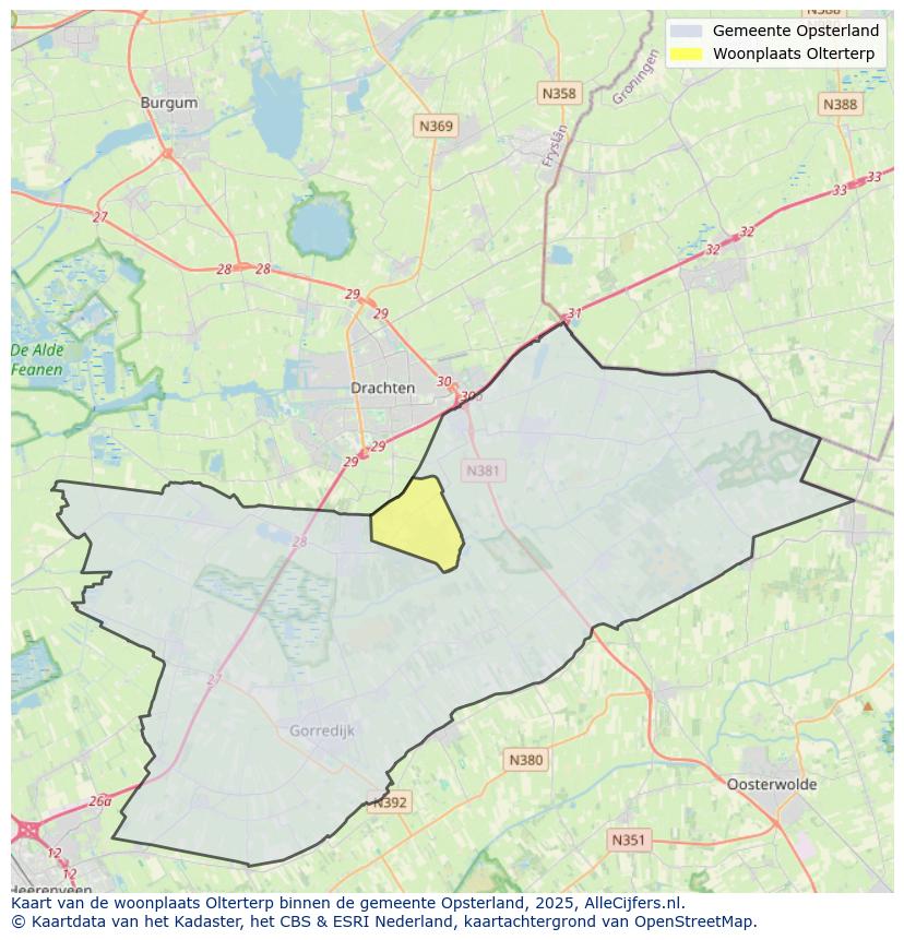Afbeelding van de woonplaats Olterterp op de kaart.